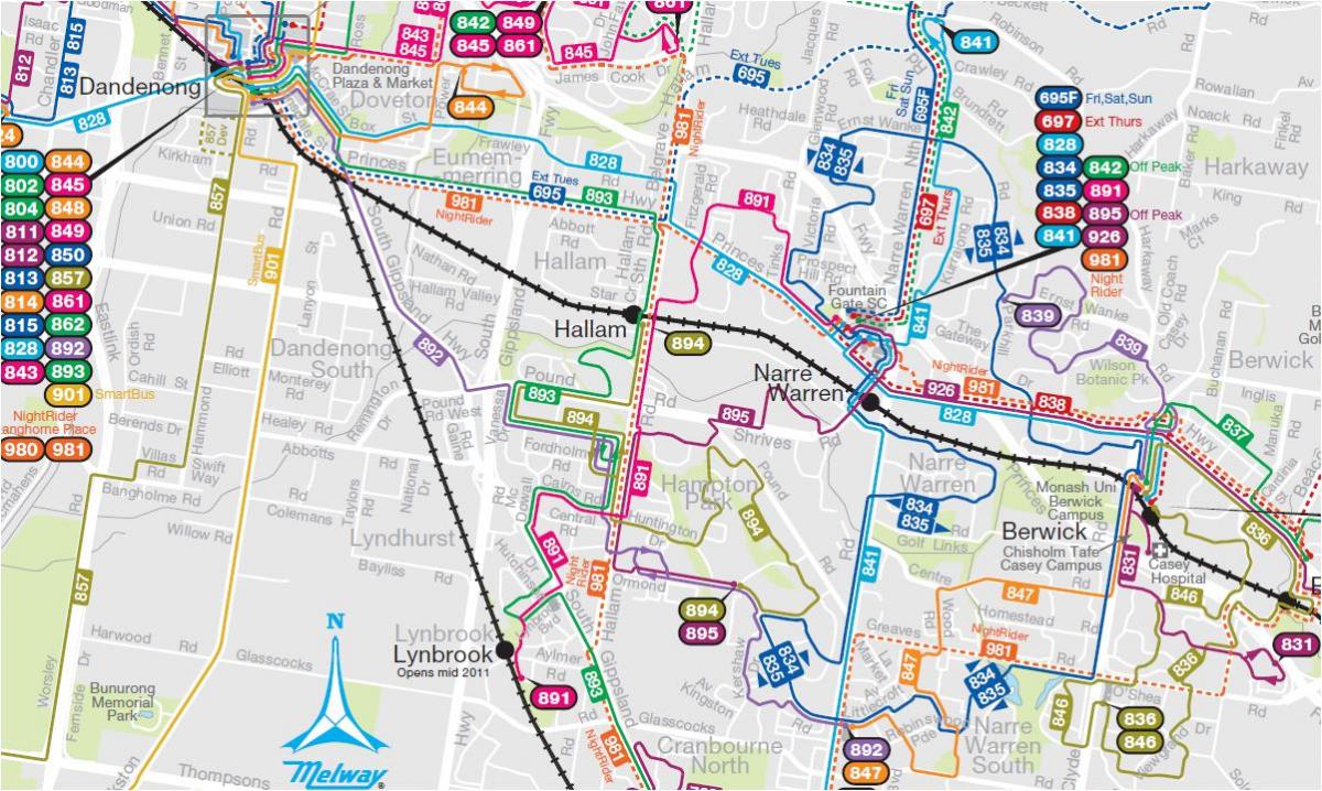 Melbourne autobus mapa puteva