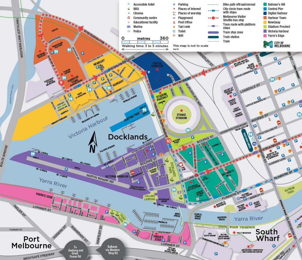 docklands mapu Melburnu