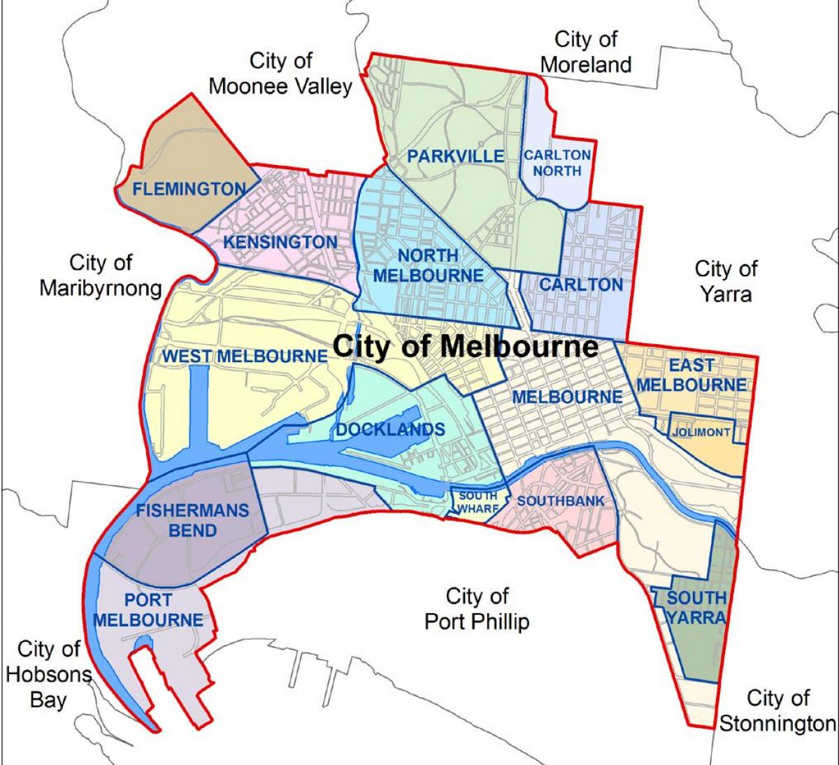 karta u Melburnu i okolnim predgrađa