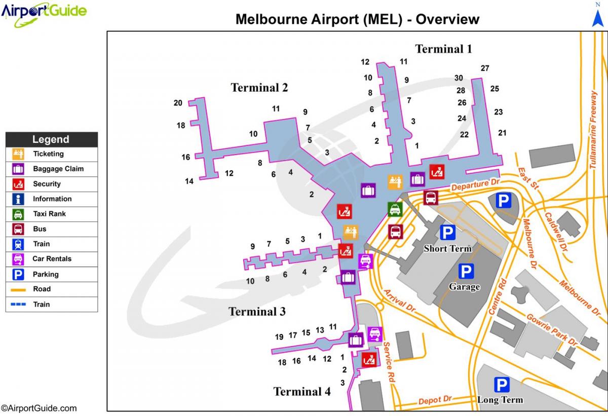 Melbourne Tullamarine aerodrom mapu