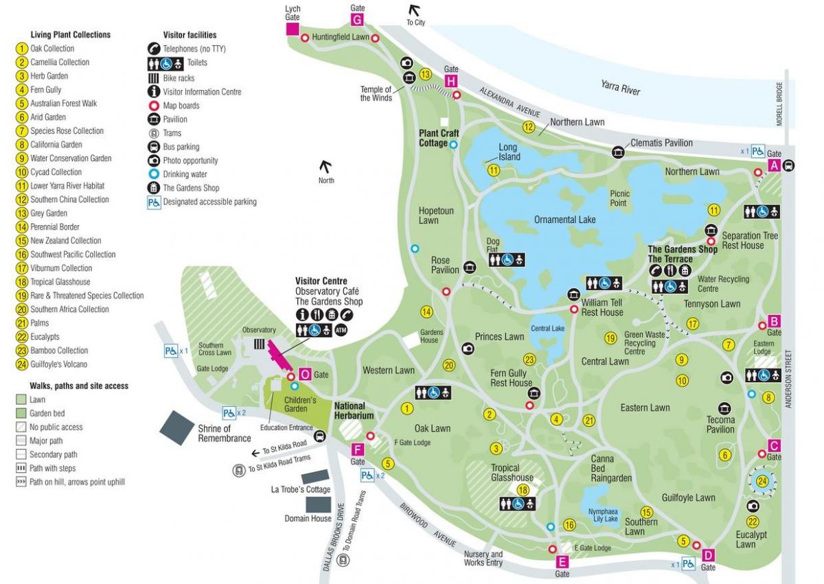 botaničkoj bašti Melburnu mapu