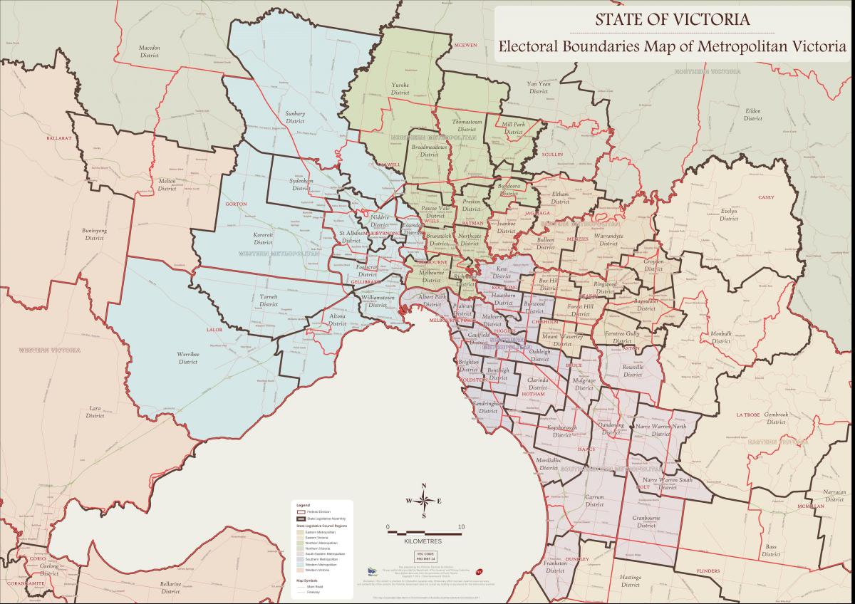 mapa Melburnu istočne predgrađa