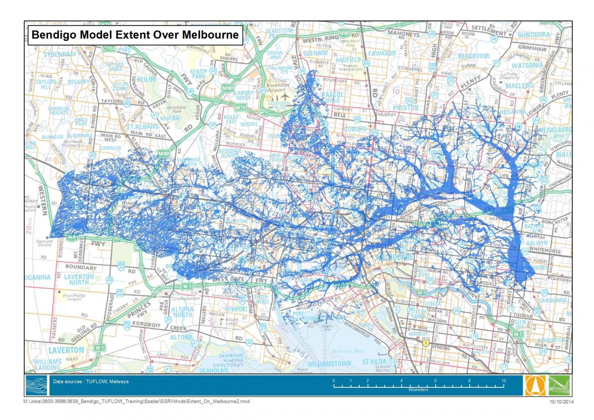 mapa Melburnu poplava