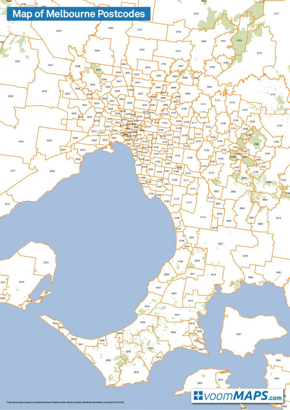 mapa Melburnu postcodes