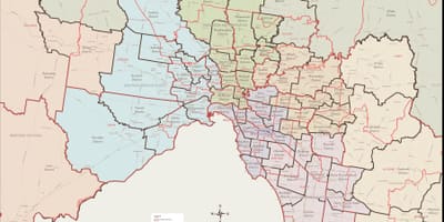 Mapa Melburnu istočne predgrađa