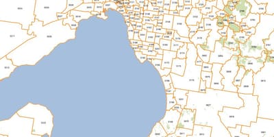 Mapa Melburnu postcodes